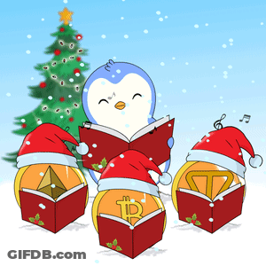Penguin Singing Christmas Carols With Christmas Tree GIF