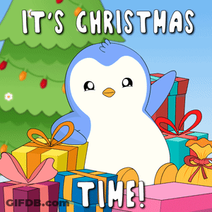 Penguin Sits In Front Of Christmas Presents Its Christmas Time GIF