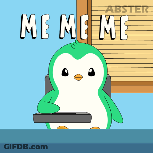 Penguin Sitting At Desk With Meme Me GIF