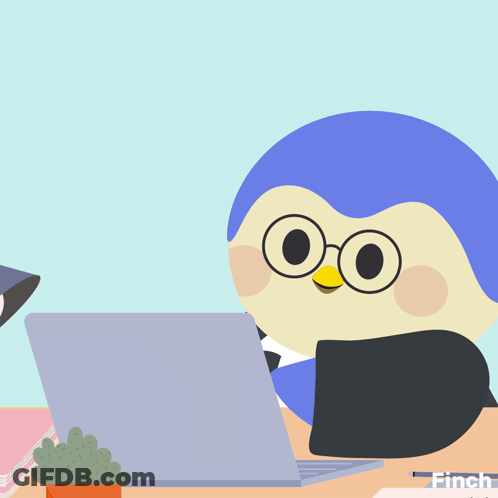 Penguin Sitting In Front Of Laptop Saying Crunch GIF