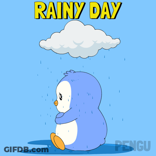 Penguin Sitting In Rain Saying Rainy Day GIF