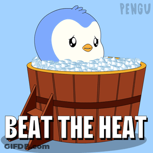 Penguin Sitting In Wooden Tub With Ice GIF