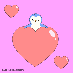 Penguin Sitting Inside Large Heart GIF