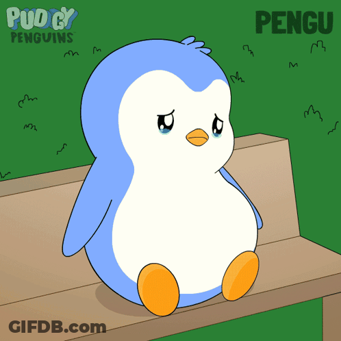 Penguin Sitting On Bench Puggy Penguins GIF