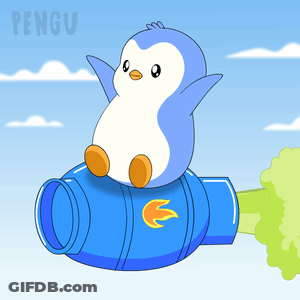 Penguin Sitting On Blue Object GIF