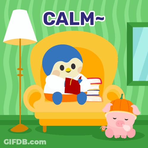 Penguin Sitting On Couch Reading Book GIF