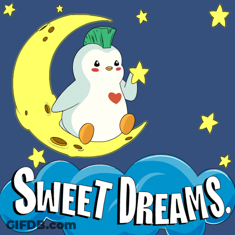 Penguin Sitting On Crescent Moon GIF