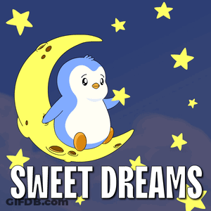 Penguin Sitting On Crescent Moon GIF