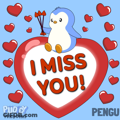 Penguin Sitting On Heart Saying I Miss You GIF