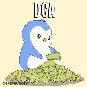 Penguin Sitting On Money Pile With DCA GIF