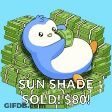 Penguin Sitting On Money Sun Shade Sold $80 GIF