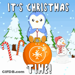 Penguin Sitting On Orange Ball It's Christmas Time GIF