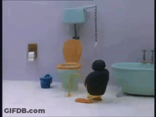 Penguin Sitting On Toilet GIF
