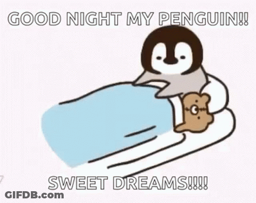 Penguin Sleeping In Bed With Teddy Bear GIF