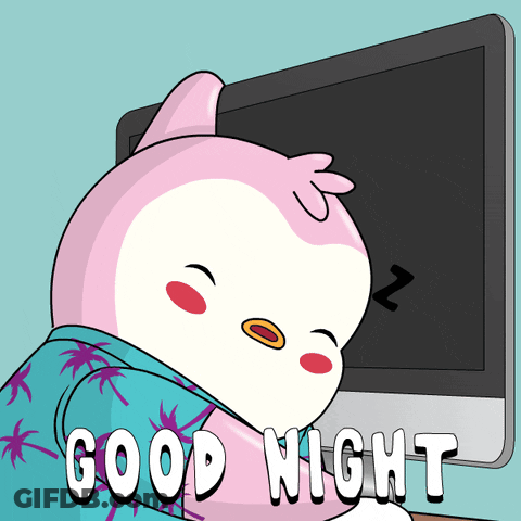 Penguin Sleeping In Front Of Computer Saying Good Night GIF
