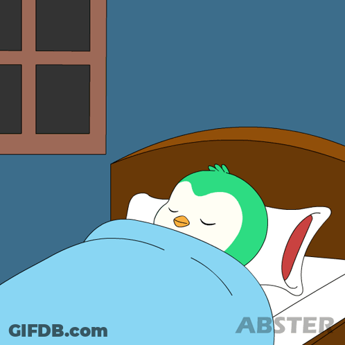 Penguin Sleeping On Bed With Abstep Logo GIF