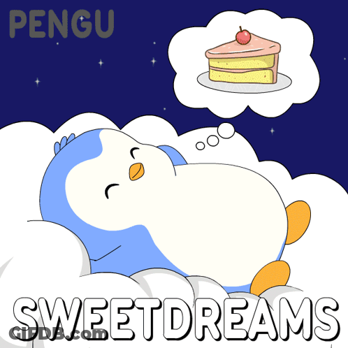 Penguin Sleeping On Cloud Dreaming Of Donut GIF