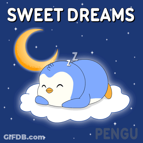 Penguin Sleeping On Cloud With Sweet Dreams GIF
