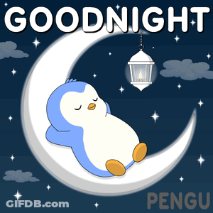 Penguin Sleeping On Crescent Moon Goodnight Pengu GIF