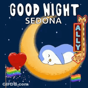 Penguin Sleeping On Crescent Moon Saying Good Night Sedona GIF
