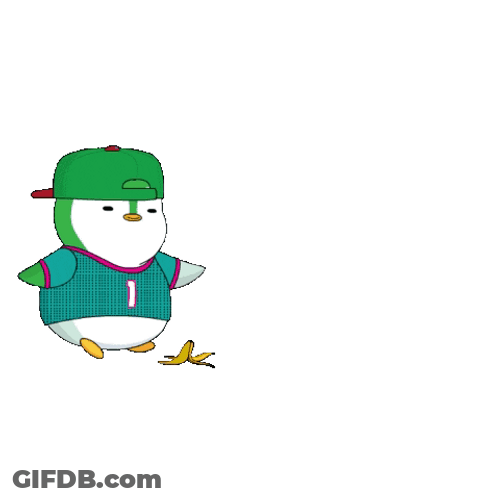 Penguin Slipping On Banana Peel GIF