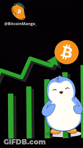 Penguin Standing In Front Of Bitcoin Mango Graph GIF