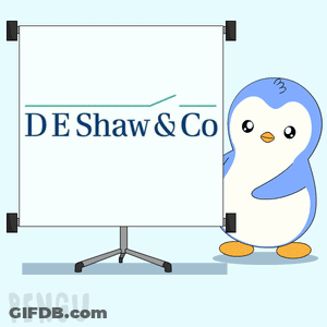 Penguin Standing In Front Of De Shaw & Co Presentation Board GIF