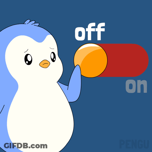 Penguin Standing In Front Of Off Button GIF