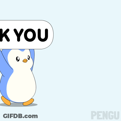 Penguin Standing In Front Of Thank You Speech Bubble GIF