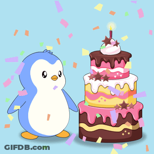Penguin Standing Next To Birthday Cake GIF