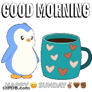 Penguin Standing Next To Coffee Saying Good Morning GIF