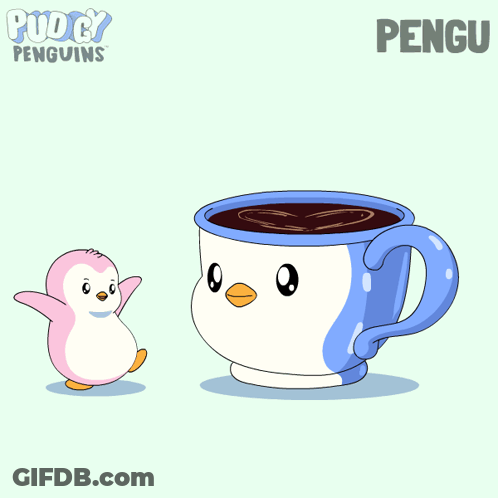 Penguin Standing Next To Coffee Saying Pengu GIF