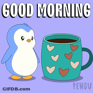 Penguin Standing Next To Good Morning Coffee GIF