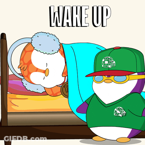 Penguin Standing Next To Sleeping Penguin Wake Up GIF