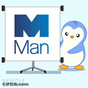 Penguin Standing Next To White Board Saying Man GIF