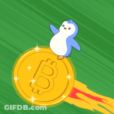 Penguin Standing On Bitcoin GIF
