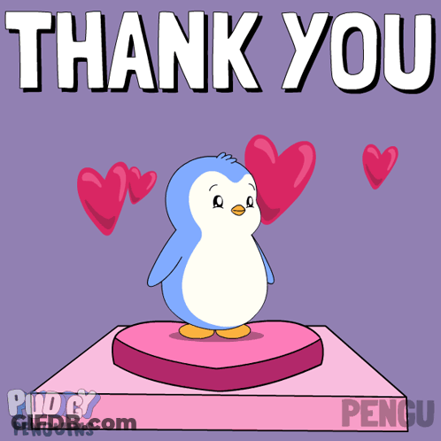 Penguin Standing On Pink Pillow Saying Thank You GIF