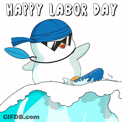 Penguin Surfing On Labor Day Weekend GIF