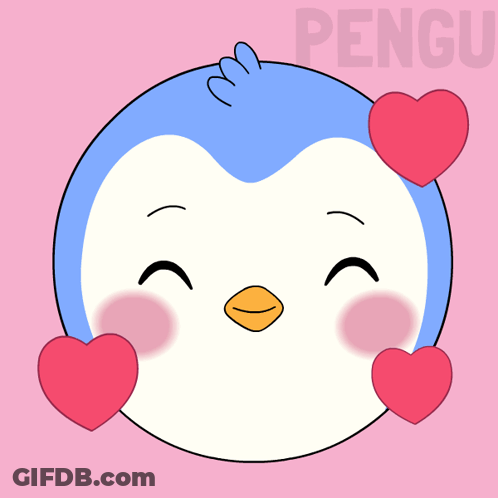 Penguin Surrounded By Hearts Text Pengu GIF