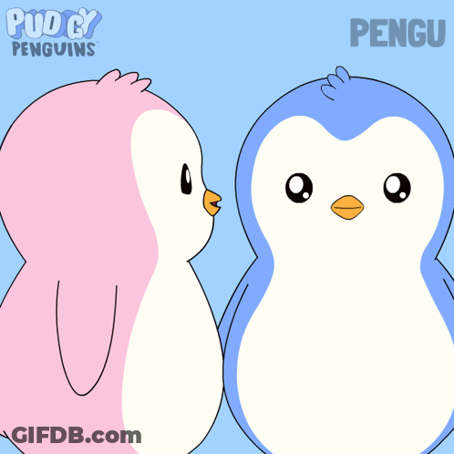 Penguin Surrounded By Pink Hearts Saying Pengu GIF