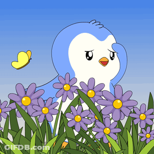 Penguin Surrounded By Purple Flowers GIF