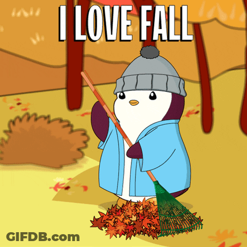 Penguin Sweeping Falling Leaves GIF