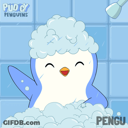 Penguin Taking Bath Pug Y Penguins GIF