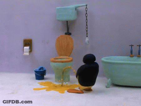Penguin Urinating In Bathroom GIF