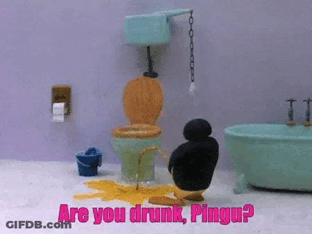 Penguin Urinating On Toilet Are You Drunk Pingu GIF