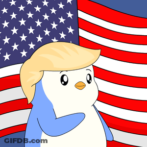 Penguin Waving In Front Of American Flag GIF