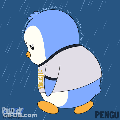 Penguin Wearing Argentina Shirt Walking In Rain GIF