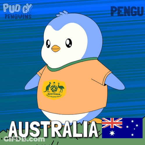 Penguin Wearing Australia Shirt GIF