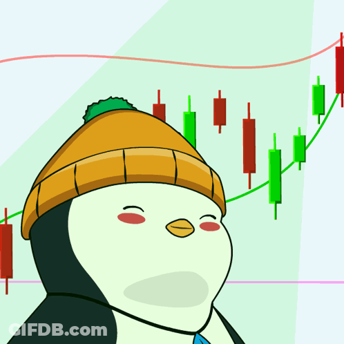 Penguin Wearing Beanie Looking At Graph GIF