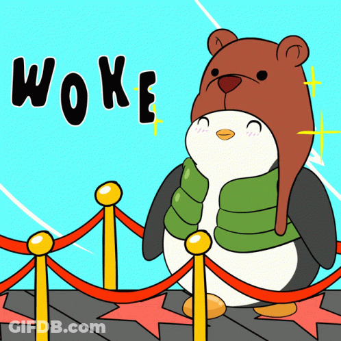 Penguin Wearing Bear Hat With Woke GIF